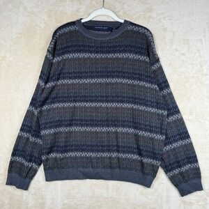 Northern Isles Mens Crewneck Sweater XL Blue/Grey Stripe Long Sleeve Knit